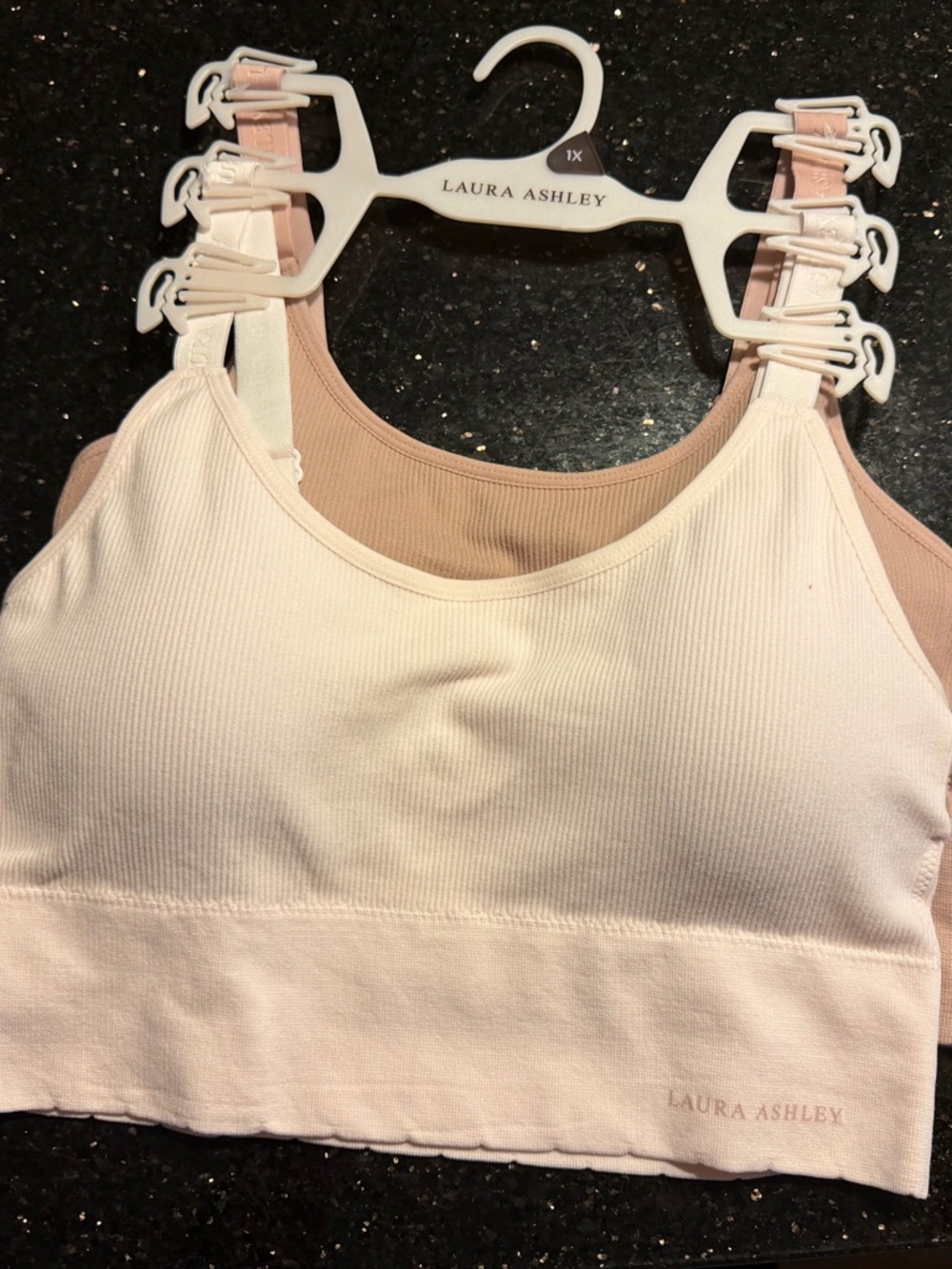 Laura Ashley Ribbed Bralette Set — Blush Pink & Neutral Taupe